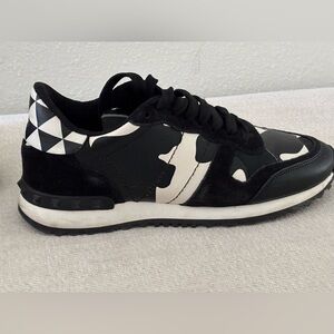 Valentino Garavani Rockrunner Camouflage Black and White Sneakers